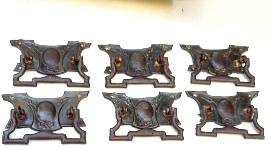 Antique Original 6 x Metal Cabinet Pull Handles Furniture Hardware 10 cm Wide