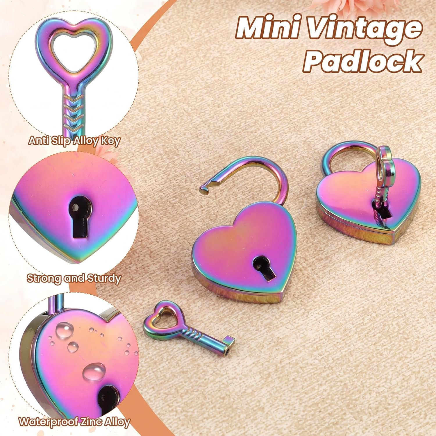 2 Pcs Heart Shaped Lock, Love Lock for Bridge, Colorful Hearts Locks and Key, He