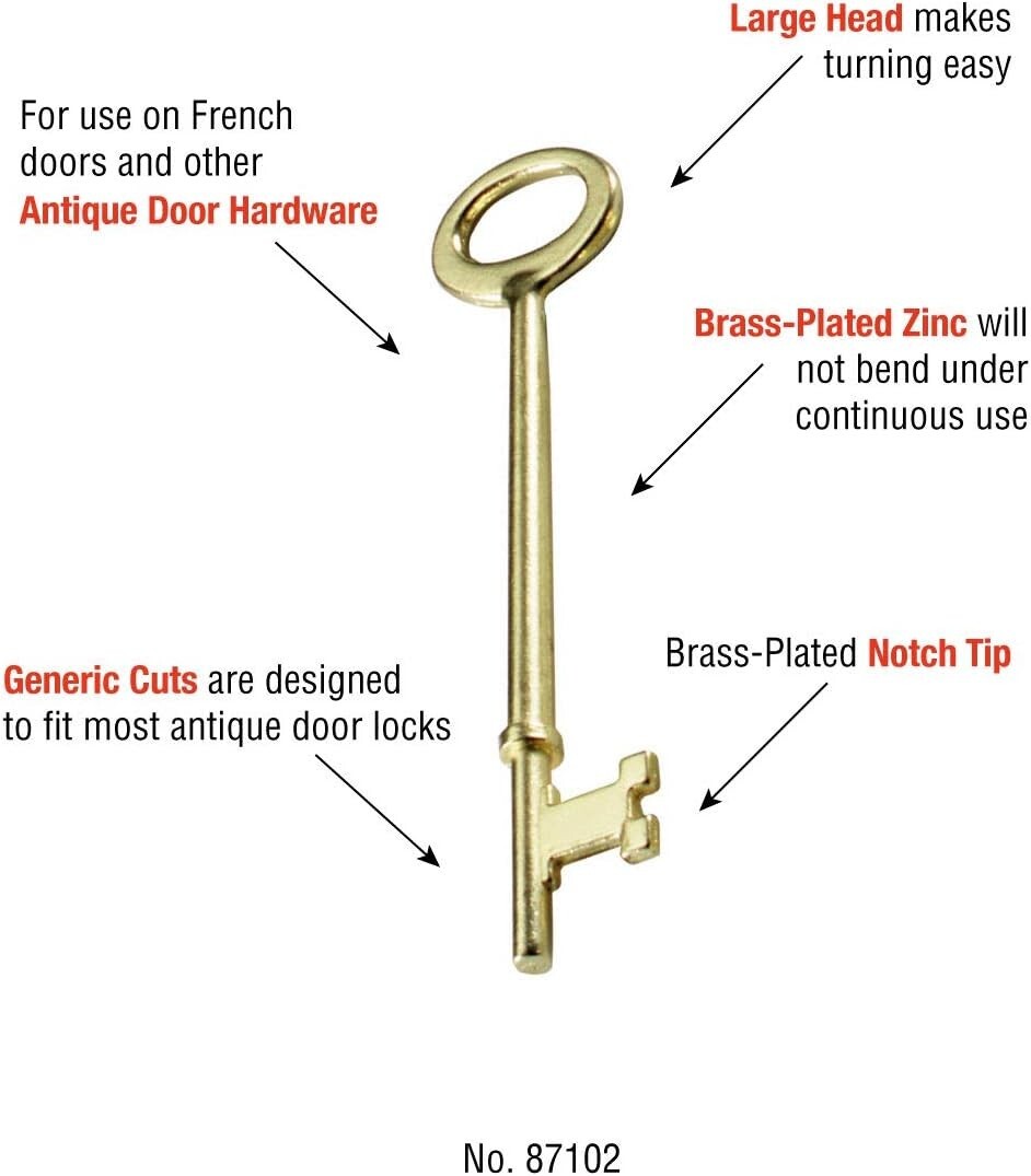 Durable Notch Tip Skeleton Keys – 2 Pack of Brass Plated Keys for Antique Doors