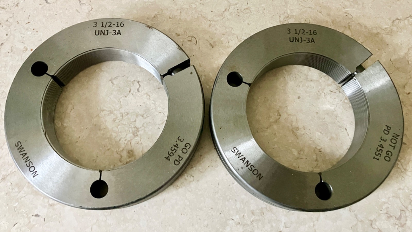 SWANSON 3-1/2 16 UNJ 3A THREAD RING GAGE 3.5 3.50 3.500 GO NO GO 3.4594, 3.4551