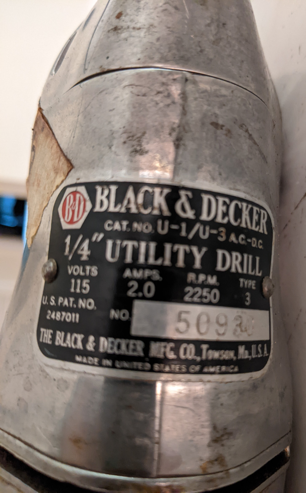 Black & Decker CAT.No. U-1/U-3 Vintage Portable Universal Electric Utility Drill