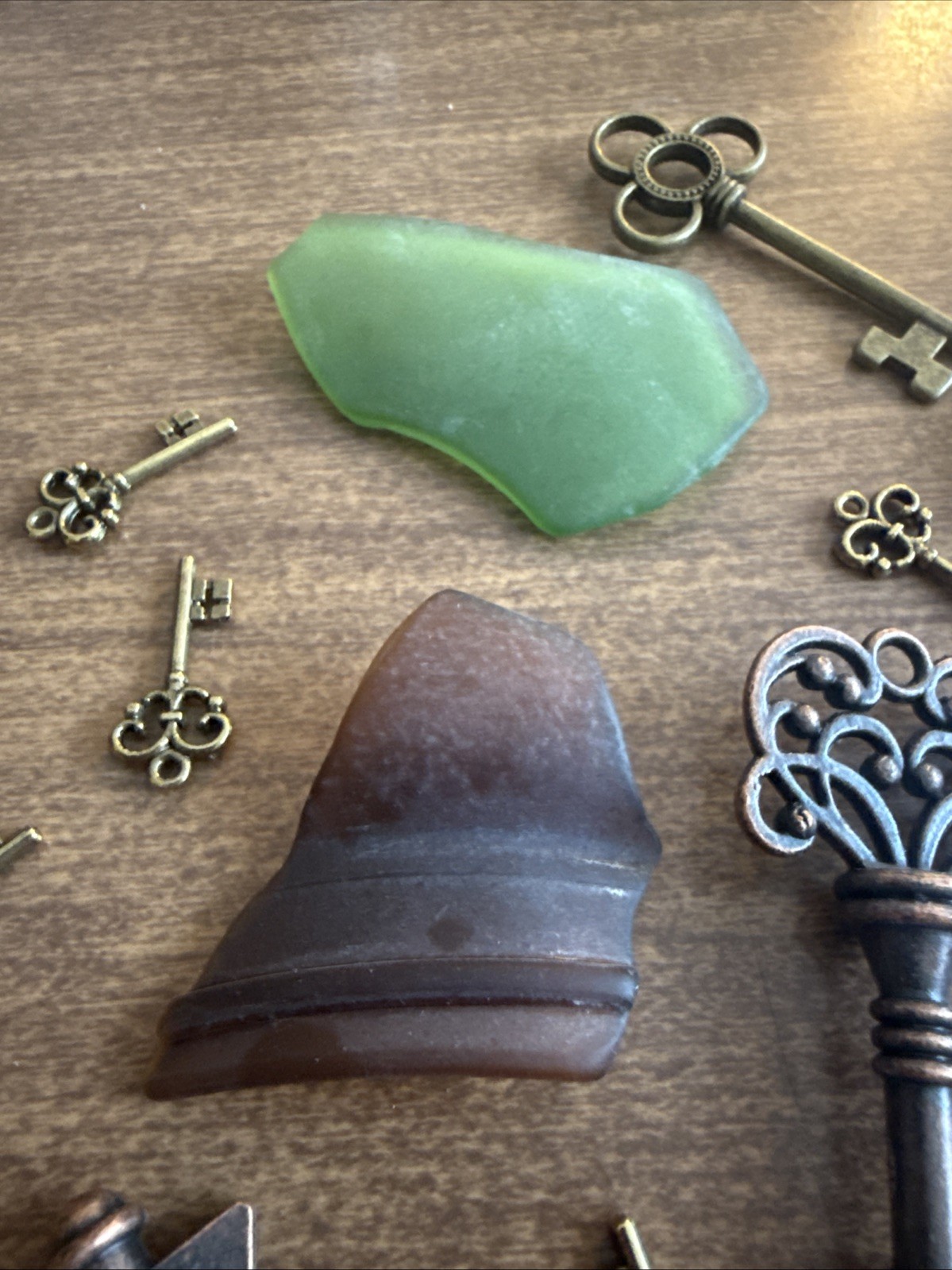 Lot Skeleton Keys And Other Keys Lake Michigan Colorful Beach Glass Beads etc