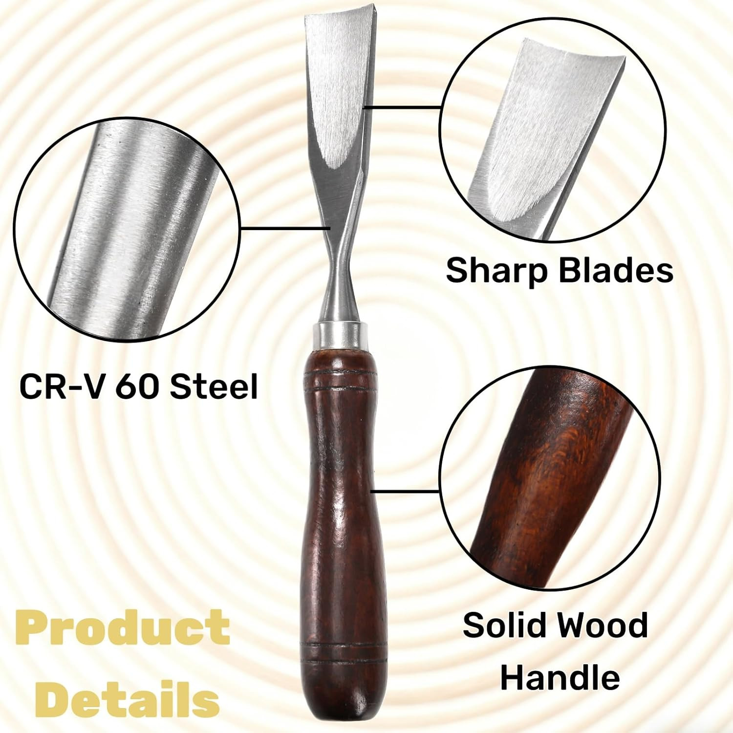 12 Pieces Wood Chisel Set, Woodworking Carving Tools with Wooden Box, CR-V Steel