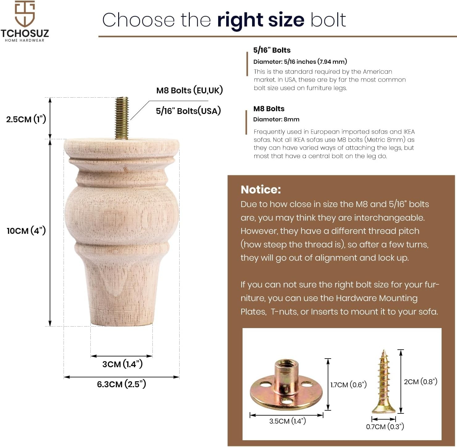 4 inch Solid Wood Bun Feet Unfinished 4-Pack with 5/16″ Bolts | Unfinished to…