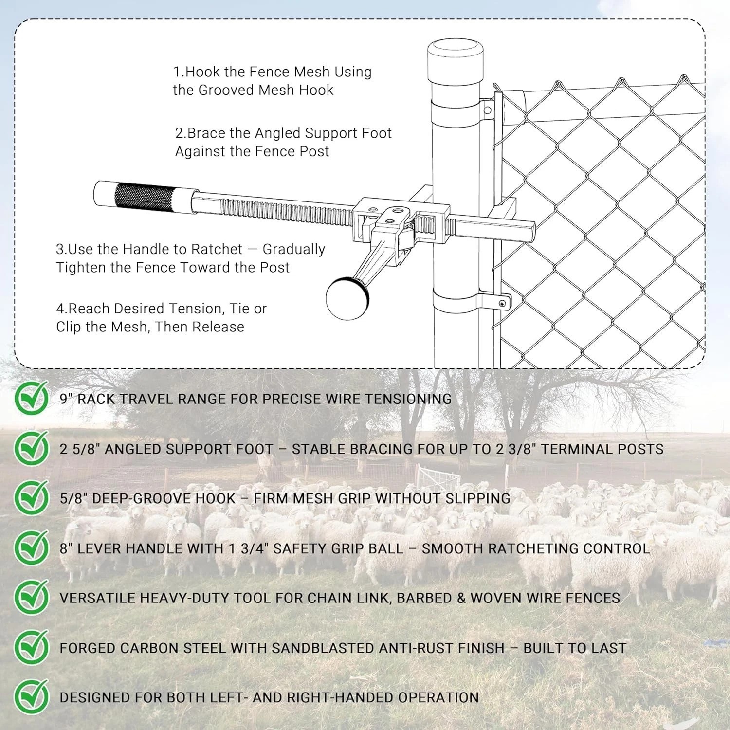 Durable Rust-Resistant Fence Stretcher Tool for Precision Tension Control