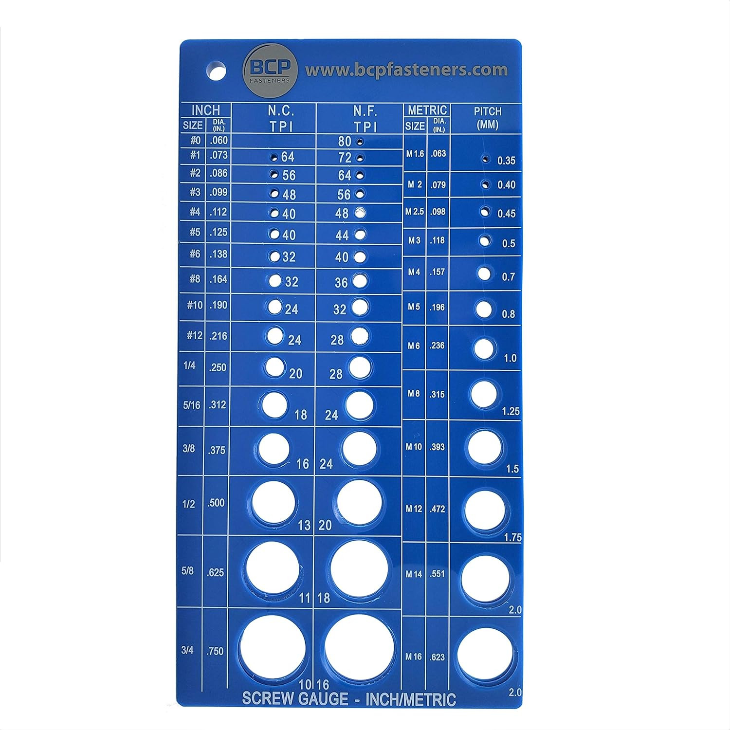 Screw Thread Gauge | Metric and SAE | Recommends Drill Bit & Tap Size (BCP675)
