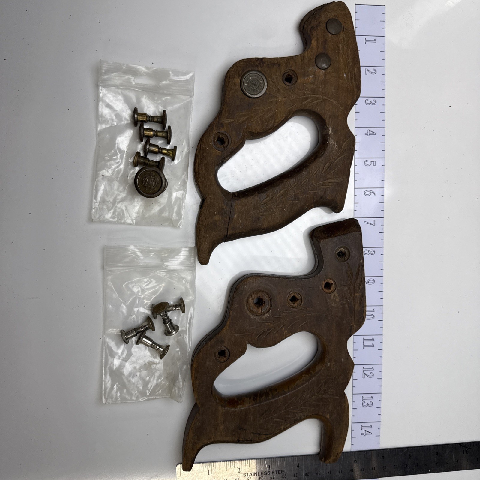 Antique Henry Disston & Sons Saw Handle Lot With Disston And Craftsman Hardware.