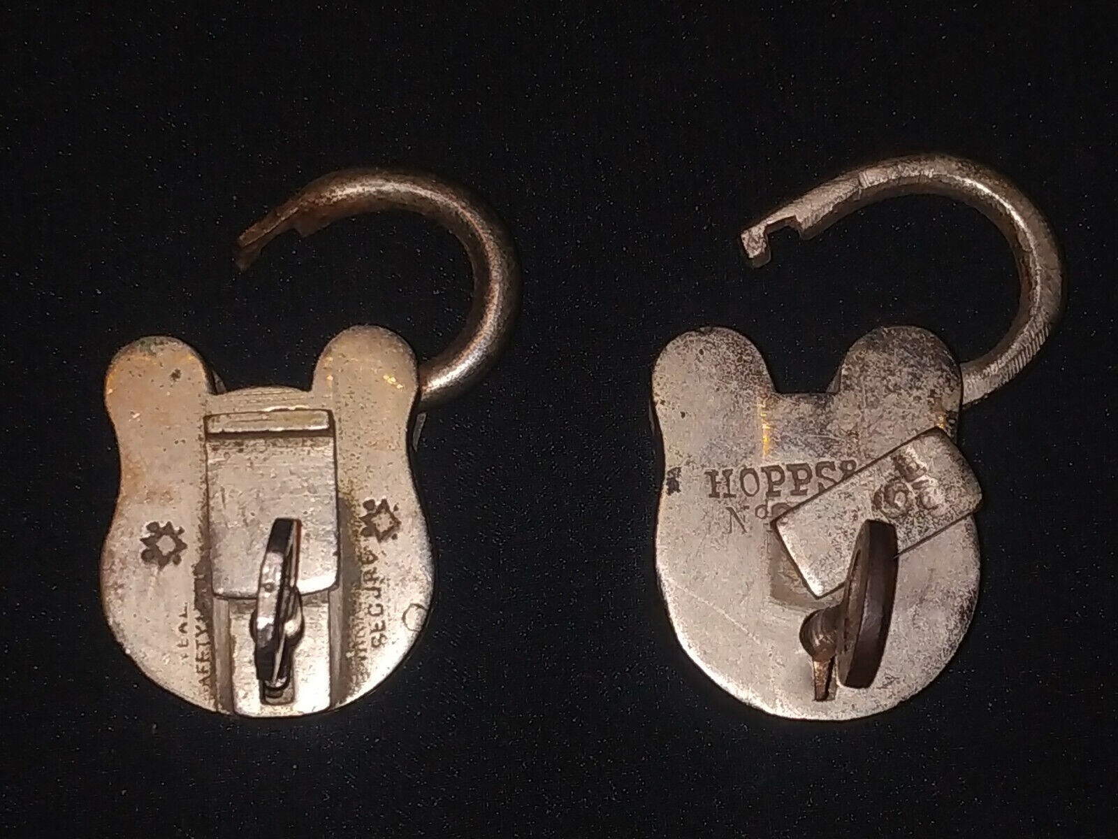 Vintage Indian Pair Of Pad Locks Brass Silver Plated Hopps & CO Patent Regd Mark