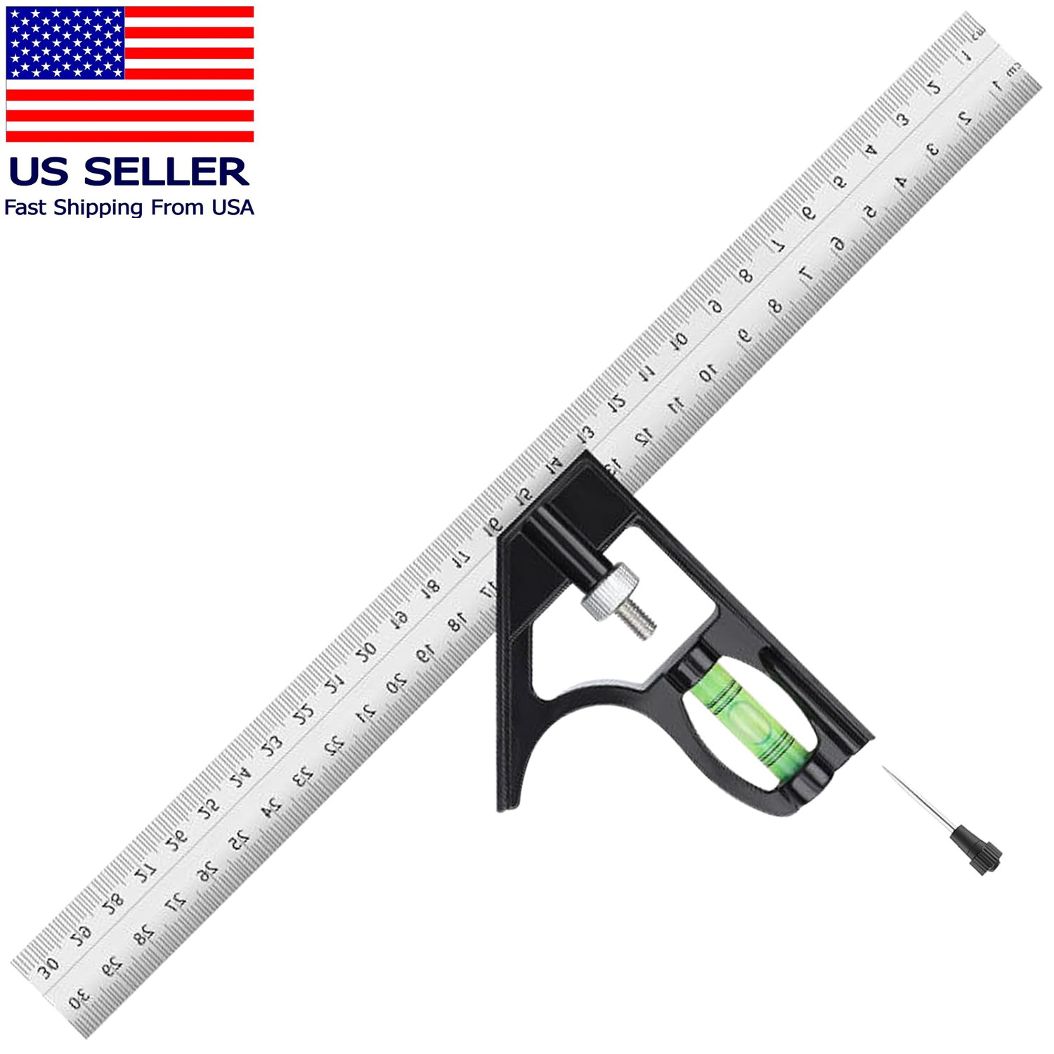 12″ Metric Combination Square Ruler for Electricians and Carpenters 45-90 Degree