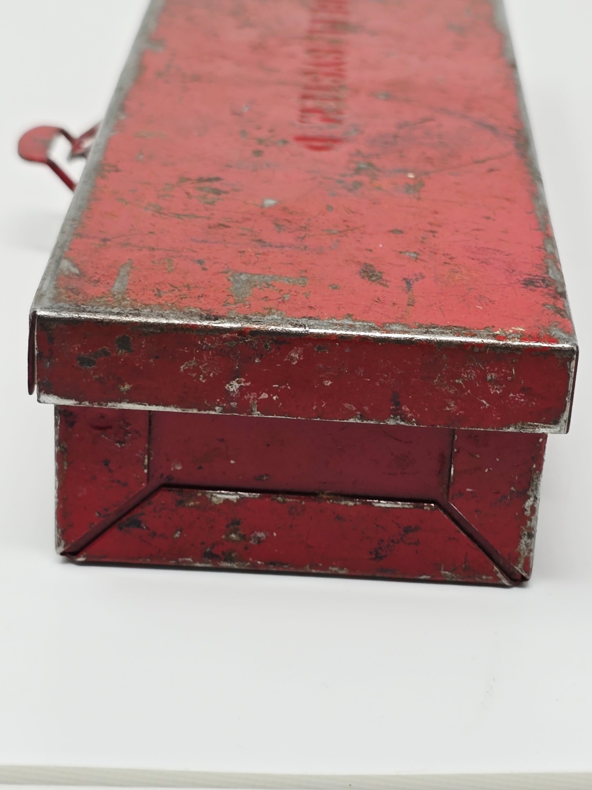 Vintage Bell System Telephone “D” 8-1/2″ Red Metal Storage Case Tin Tool Box
