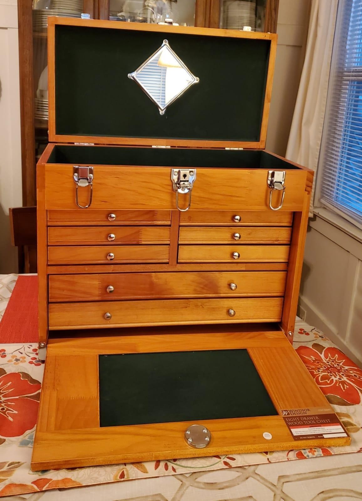 8 Drawer Wood Tool Chest Solid Hardwood Storage Organizer Top Box Workbench