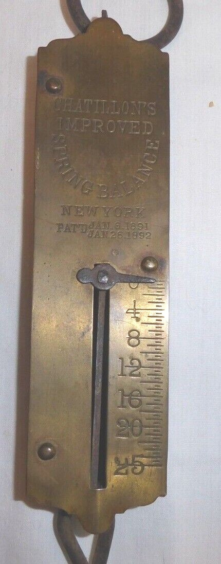 VINTAGE METAL AND BRASS CHATILLON’S SPRING BALANCE SCALE NEW YORK 1892