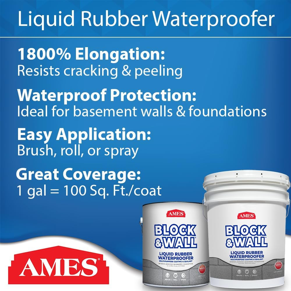 Block & Wall™ Liquid Rubber Waterproofer Multi-Purpose Coating & Sealant – 1 Gal