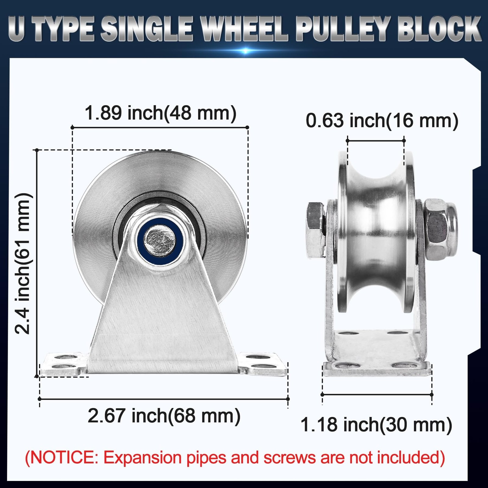 Groove Pulley Wheel for Rope Wall Mounted 1 Pack Stainless Steel Super Silent…