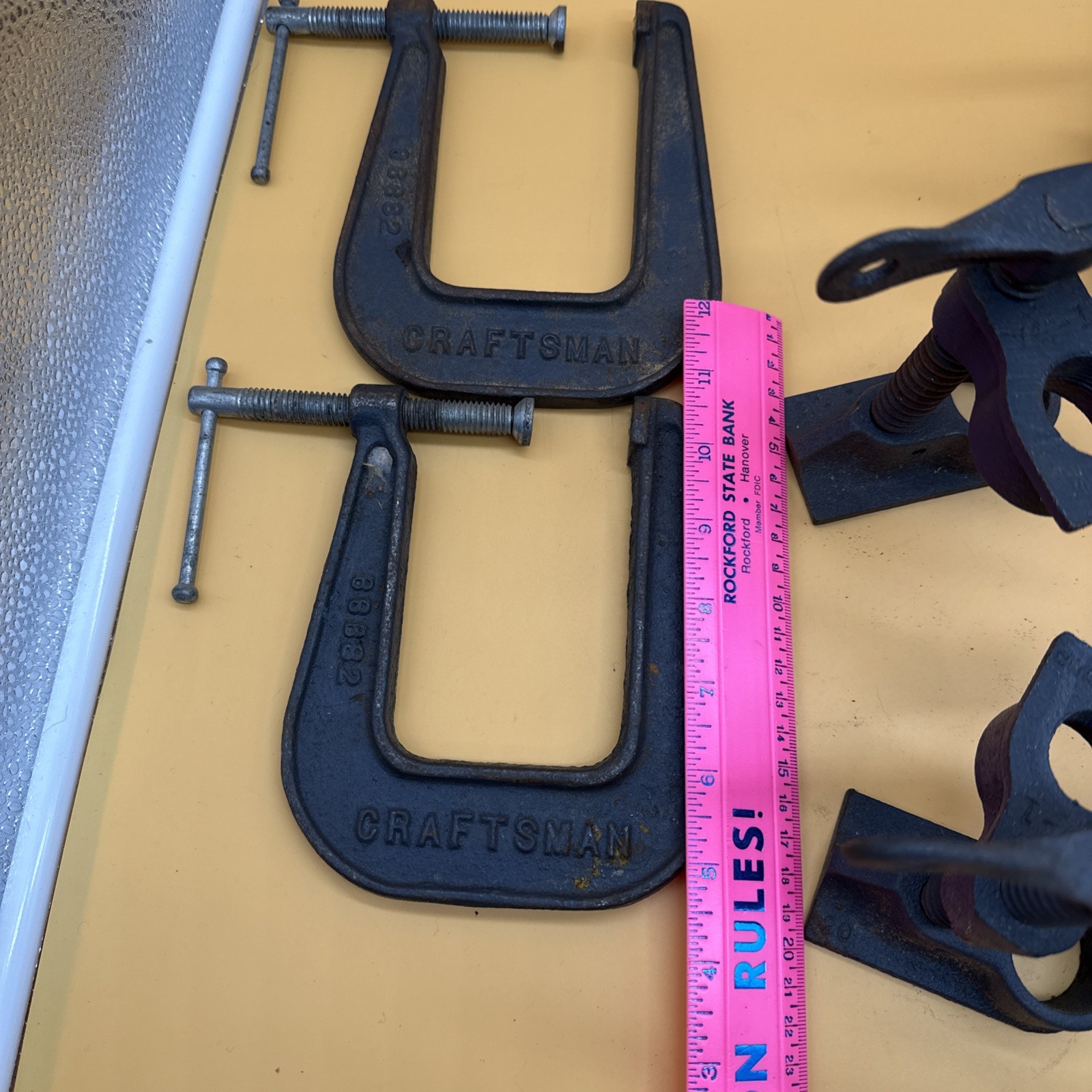 Vintage Craftman Pearlitic Deep 3″ C Clamp 66682 And Pipe Clamp Log USA Made