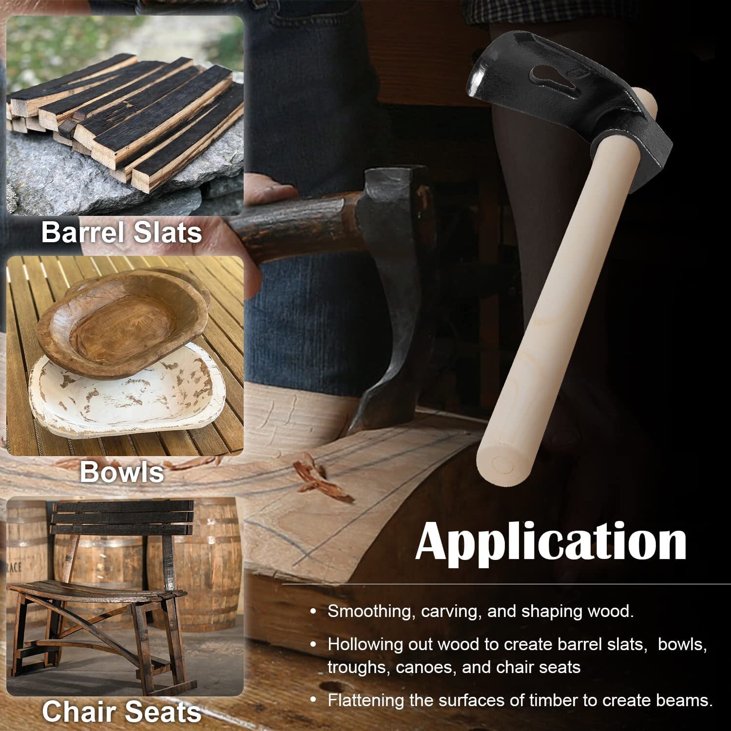 Adze Set – Straight Adze, Big Curve Adze, Small Curve Adze for Woodworking Tool