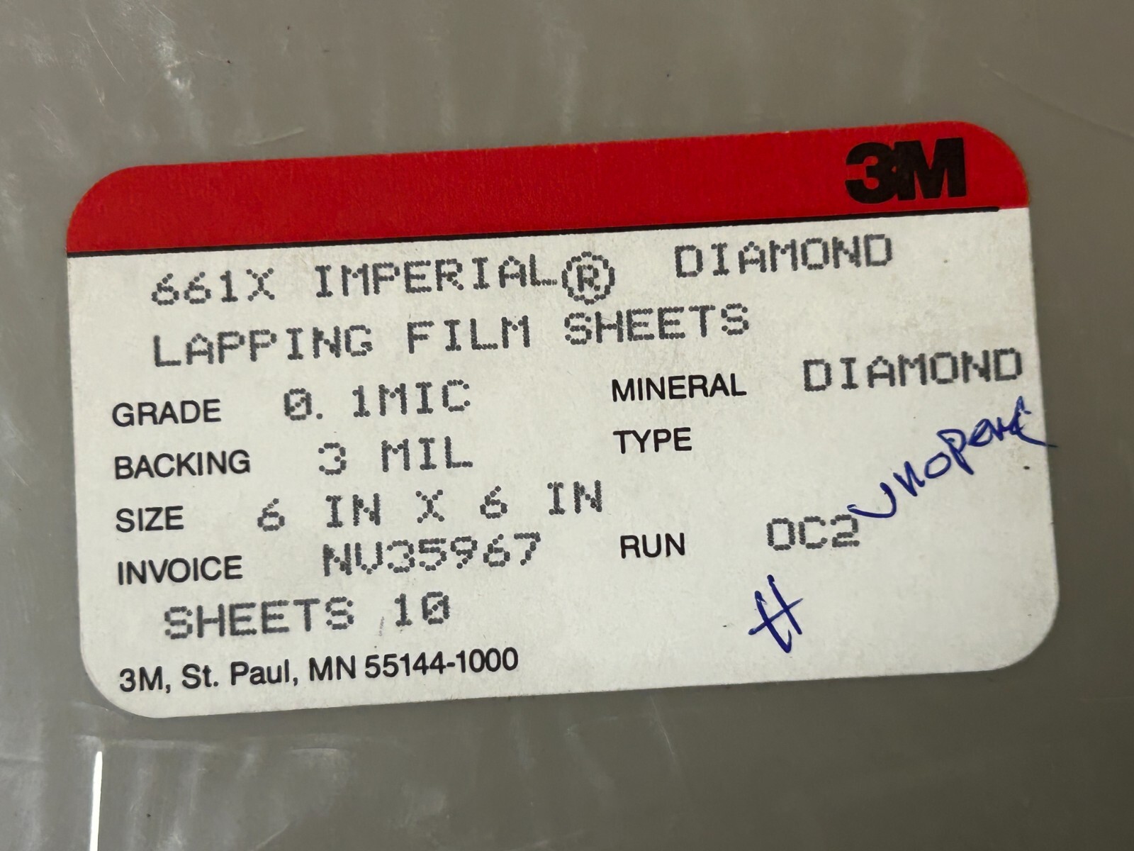 MACHINIST Unused 3M Imperial Diamond Lapping Film 0.1 Mic – 6 – 6″ x 6″ Disks #H