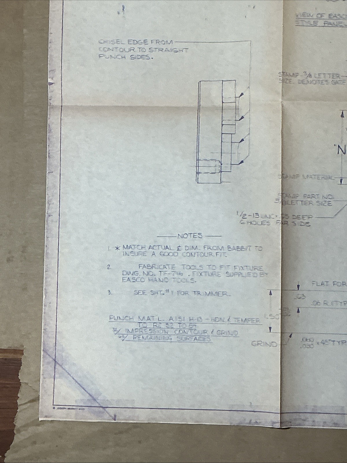 Vintage 1985 Copy Of Blueprint For Wrench Easco Hand Tools Inc. As Is INV-P1097