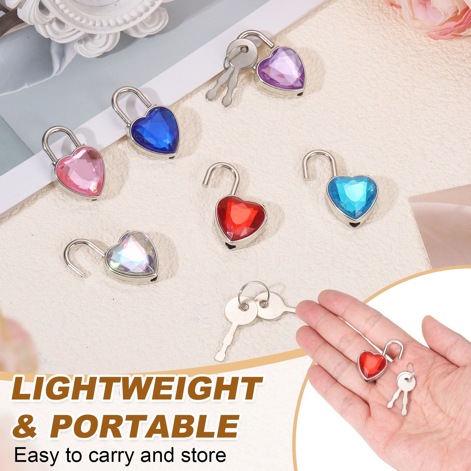 10Pcs Mini Diary Padlock, Small Heart Shaped Lock with 2 Keys Deep Pink