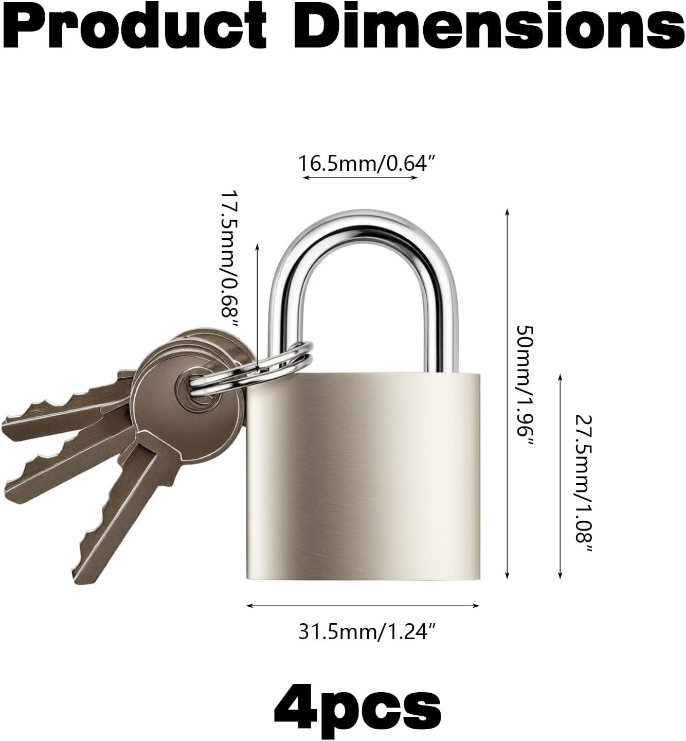 Elegant Silver Brass Padlocks – 4 Pcs Set with Matching Keys for Convenience