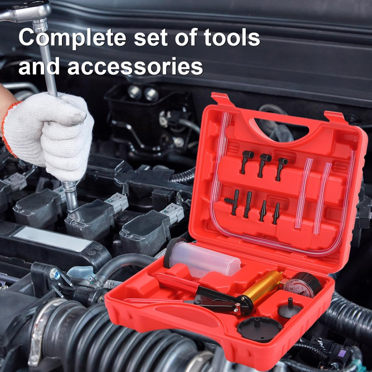 Brake Bleeder Kit with Hand Held Vacuum Pump and Adapters, with Vacuum Brake Ble