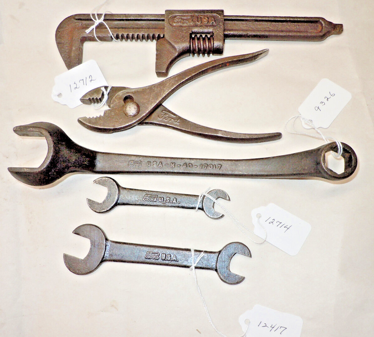Wrenches, Vintage (5) FORD SCRIPT Signed, Model T & A Wrenches & Pliers, USA