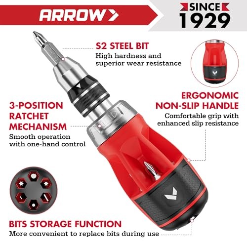 ARROW Ratcheting Screwdriver, 12-IN-1 Multi Bit Ratchet Screwdriver set, Stubby