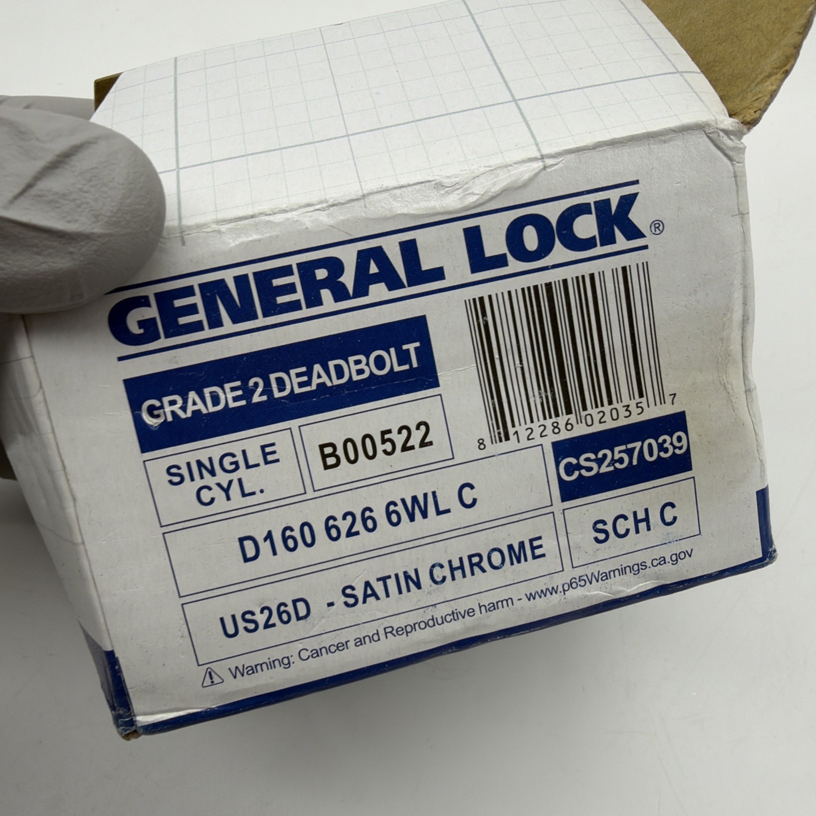 General Lock Single Cylinder Deadlock, US26D Satin Chrome 6-Way Adjustable Latch