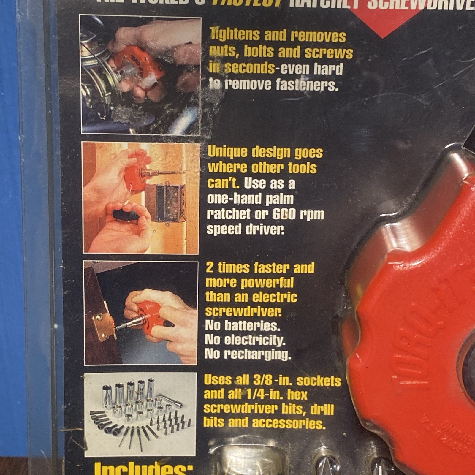 VINTAGE Torq-It Speed Driver Hand Tool Reversible Ratchet Screwdriver & Bits NEW
