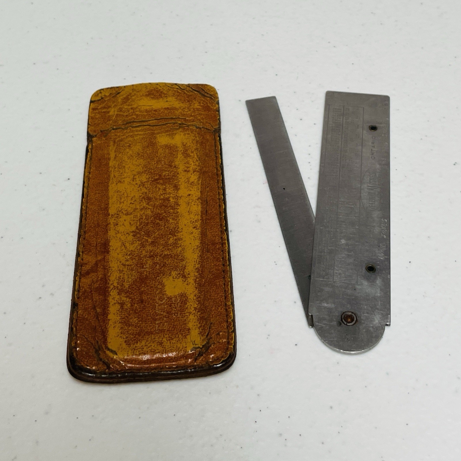 The Executive Pocket Pal Stainless Steel Folding Rule Tool Leather Case