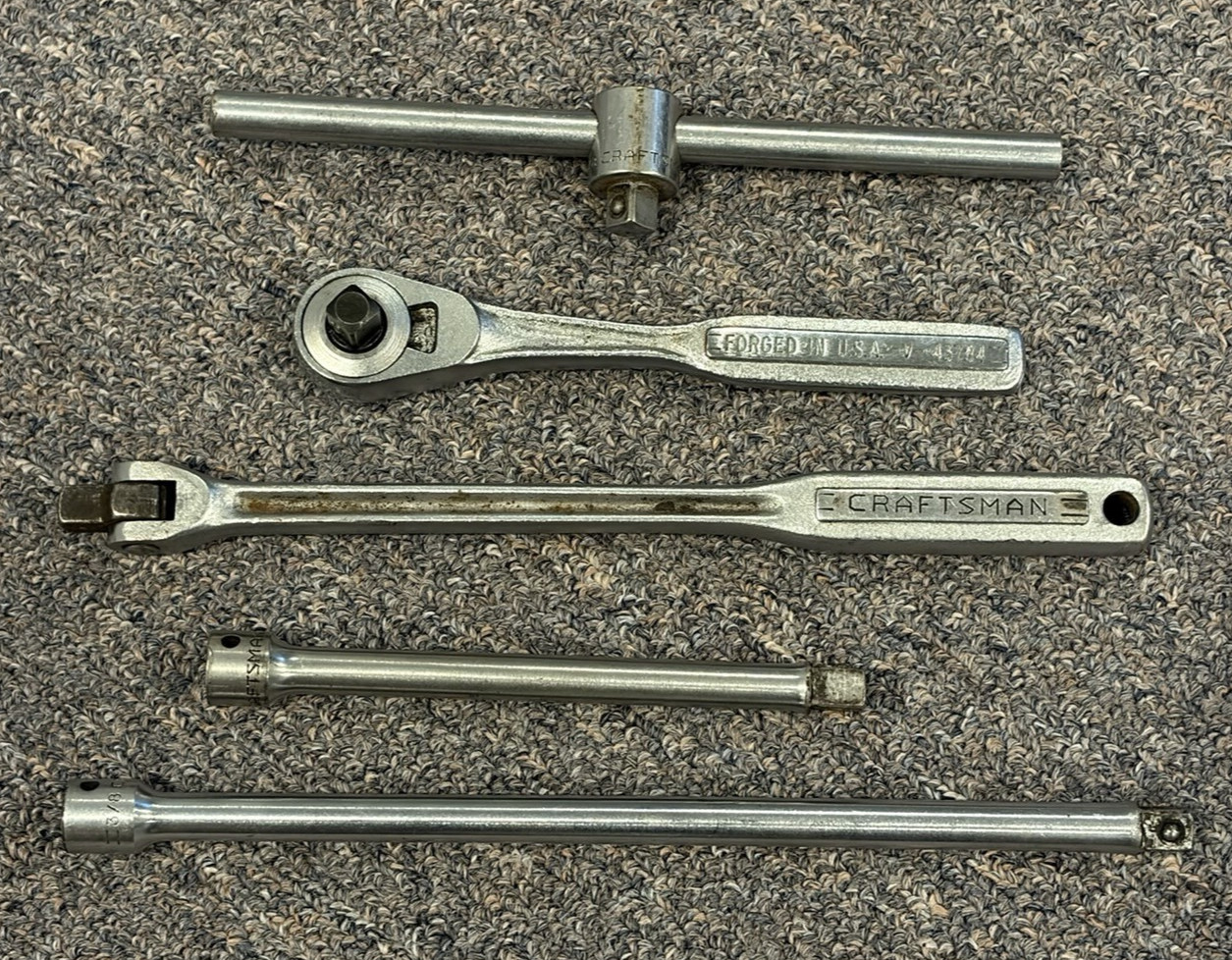 Vintage Craftsman 3/8″ Drive Ratchet, Breaker Bar, Slide T Bar, Extensions Lot