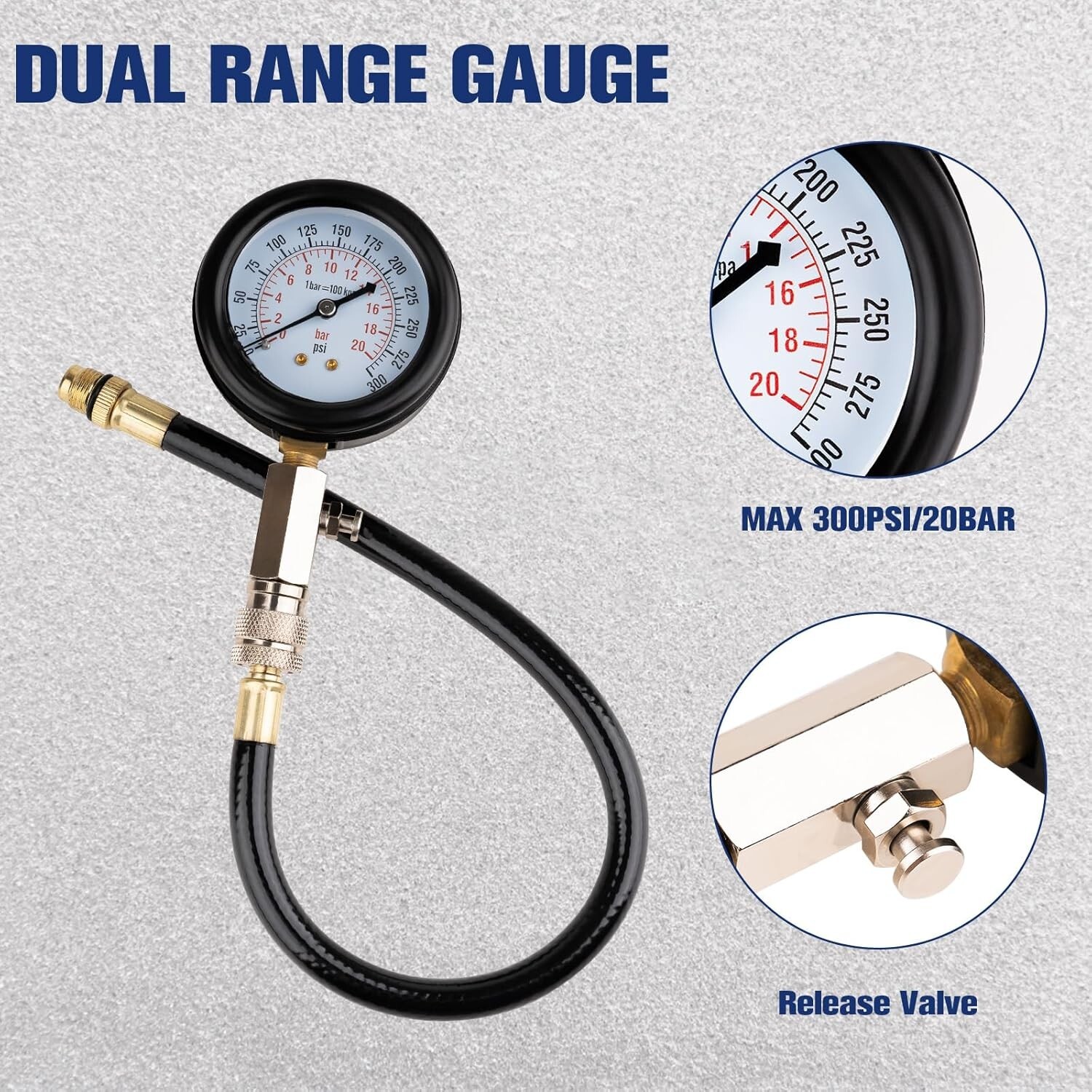 Probador De Compresion 2.5″ Para Motores Gasolina Carro Moto Auto Kit De Medidor