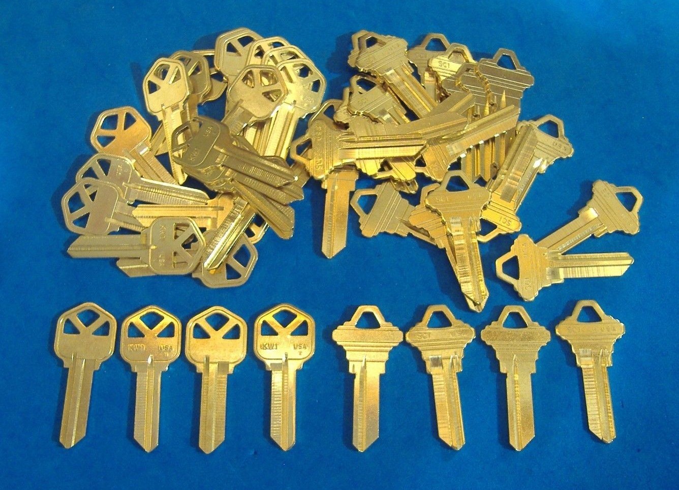 50 PC LOCKSMITH KEY BLANK ASST KW1 & SC1 FITS KWIKSET & SCHLAGE BRASS USA MADE