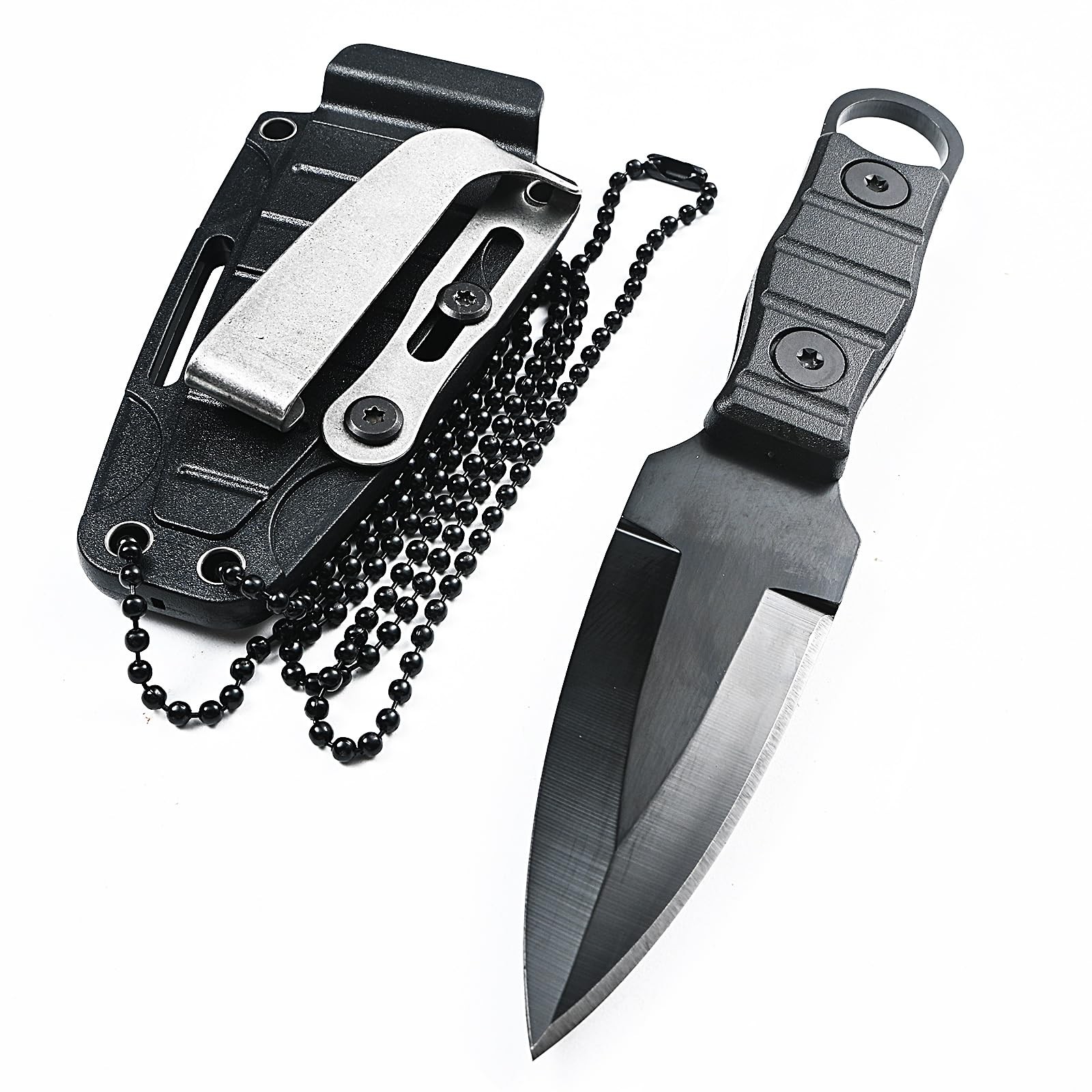 WILD TACTICAL Fixed Blade Knife, Full Tang w/Kydex Sheath, Belt Clip and Neck…