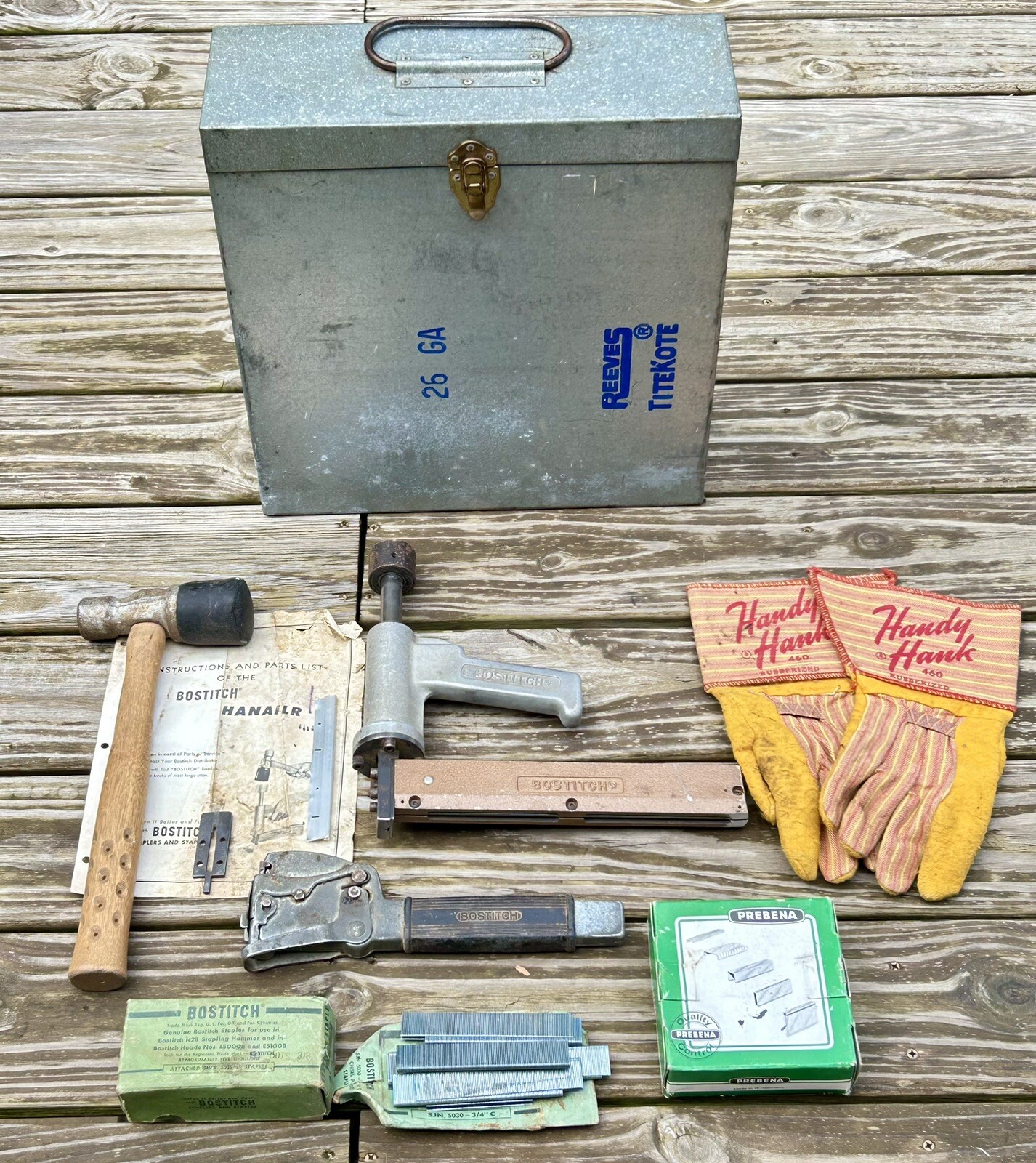 VTG 1964 BOSTITCH HANAILER Hand Nailer & H2 SELF FEEDING HAMMER Carpet Inst Kit