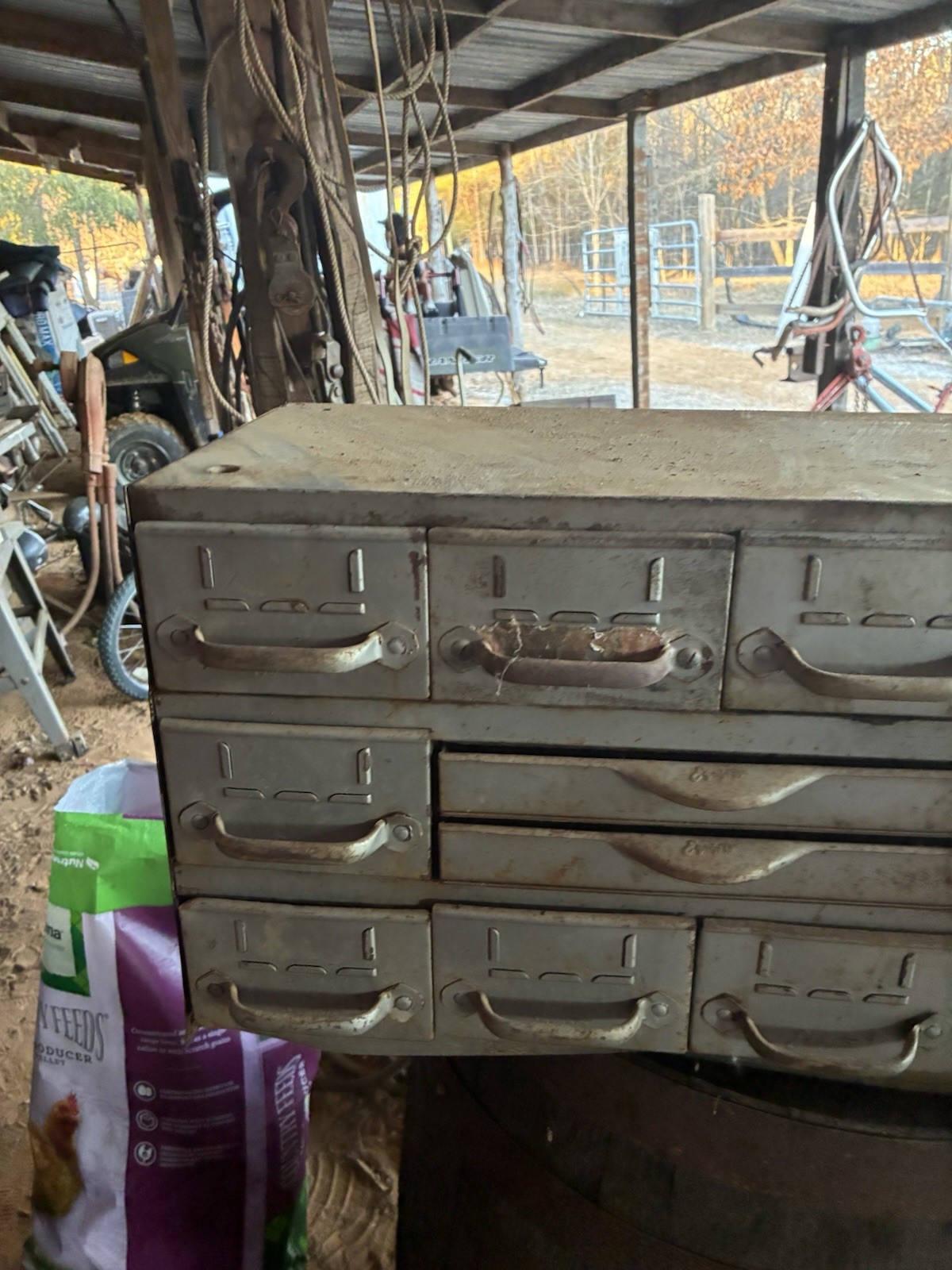 Vintage Real Equipto USA 17 Drawer Metal Parts Cabinet 34”