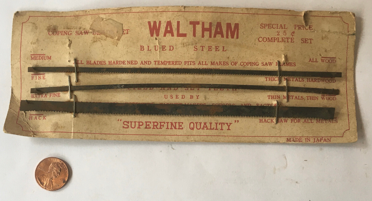 Waltham Blued Steel Coping Saw Blades 3 on Display Card