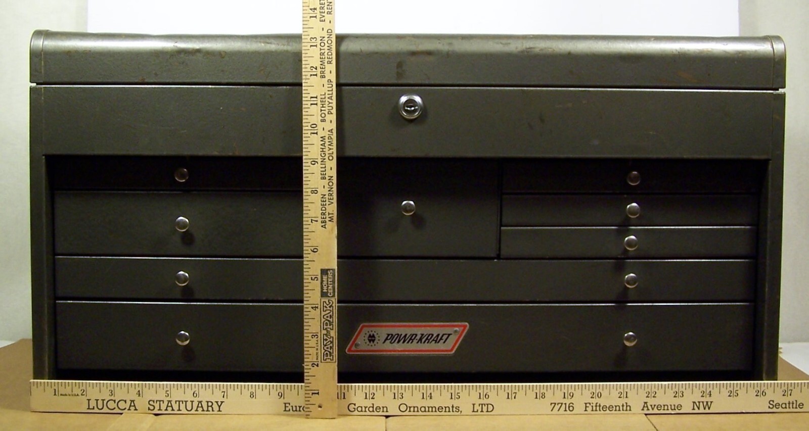 Powr-Kraft Machinist Toolbox, Montgomery Ward, 8 Drawer, With 2 Keys, 1966-68