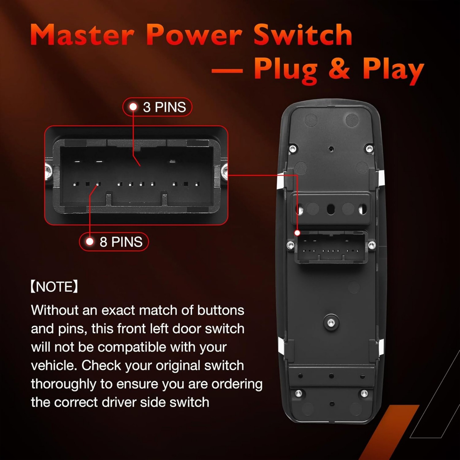 Power Window Master Switch for 2011–2019 Dodge Charger Driver Side Control NEW