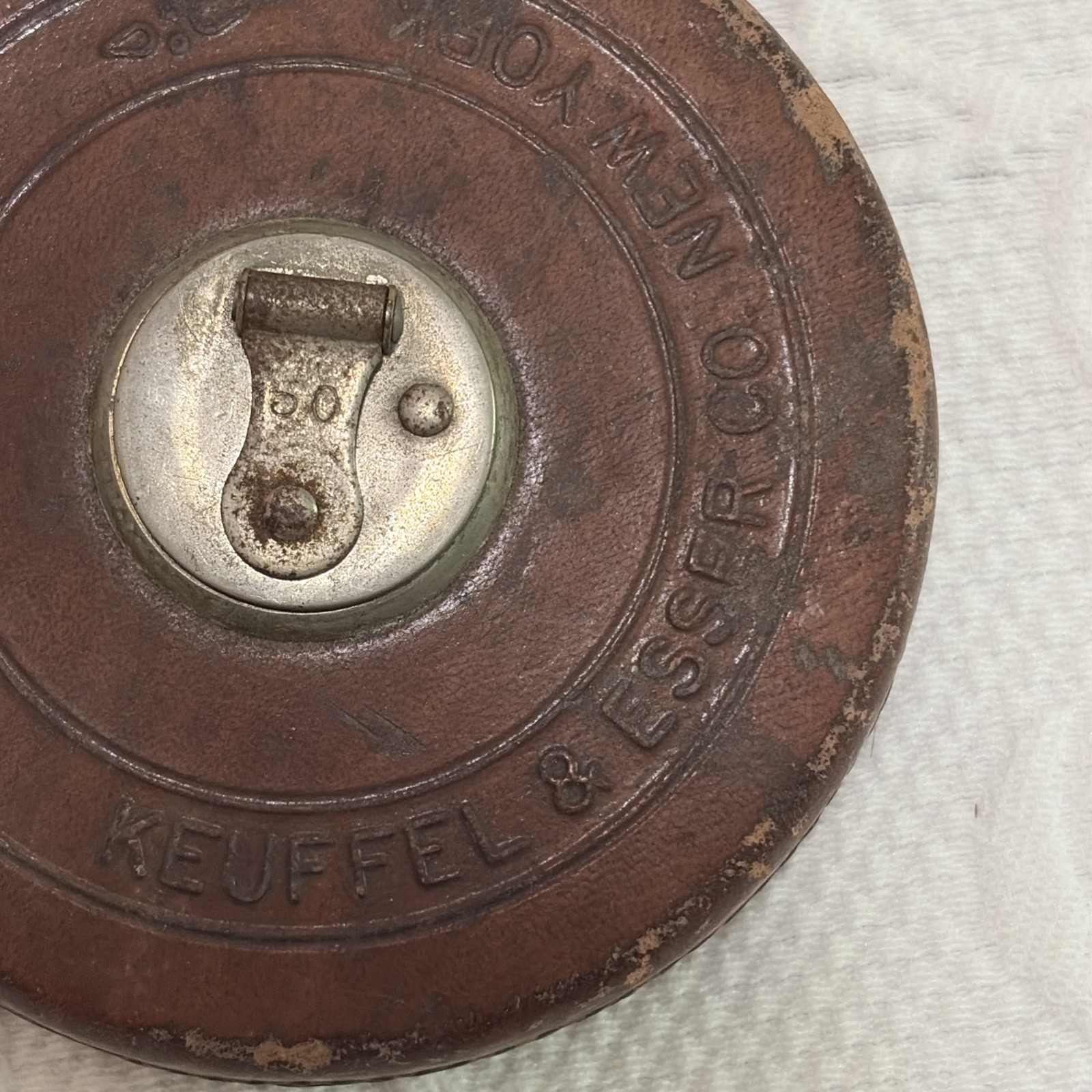 VINTAGE KEUFFEL & ESSER CO. NY “The Piccolo” LEATHER Bound TAPE MEASURE 50 Feet