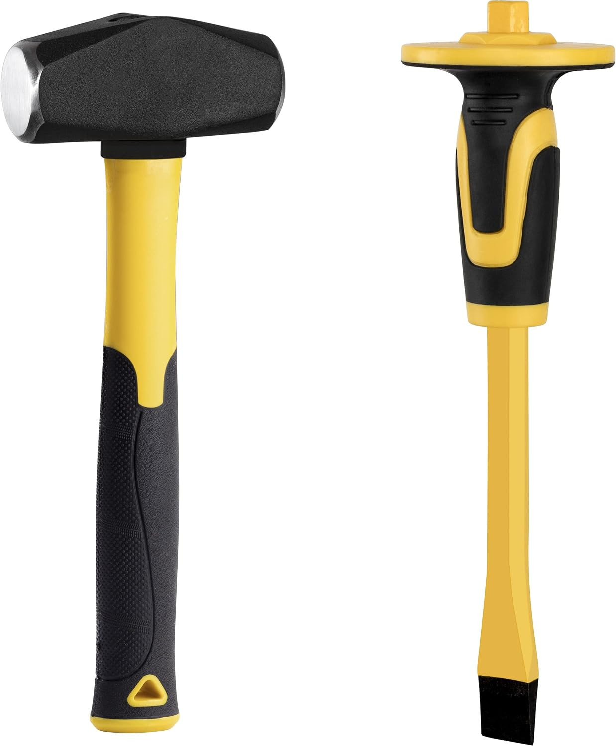 3Lb Sledge Hammer & Flat Chisel with Hand Protection for Tile/Rock/Masonry/Concr