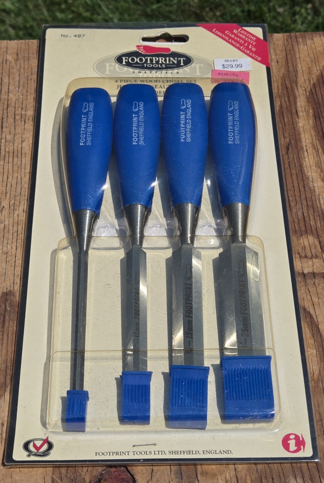 Vintage NOS Footprint Sheffield England Bevel Edge 4pc Woodworking Chisel Set