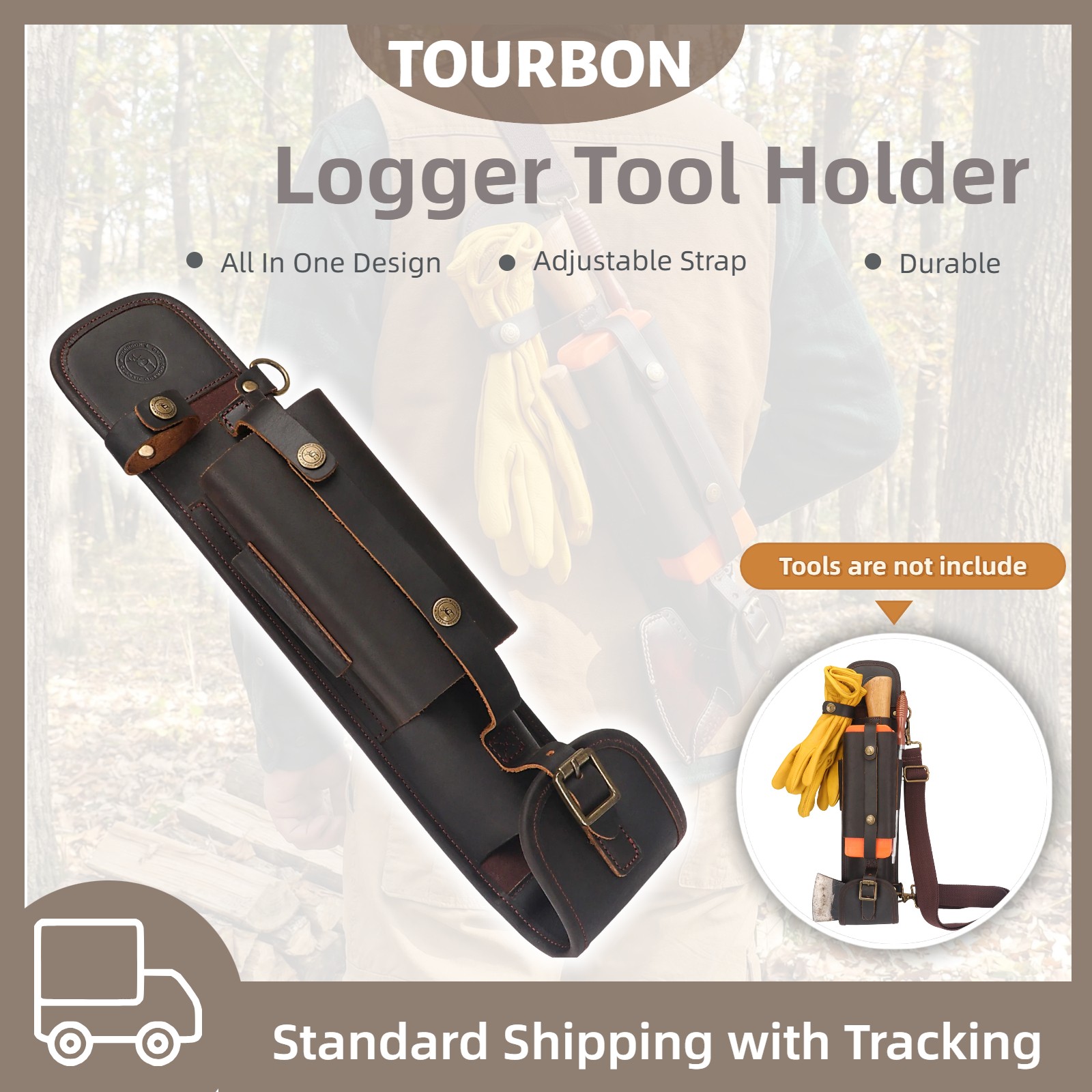 Tourbon Leather Logger Bag Axe Felling Wedges Pouch Flat File Tool Strap Holder