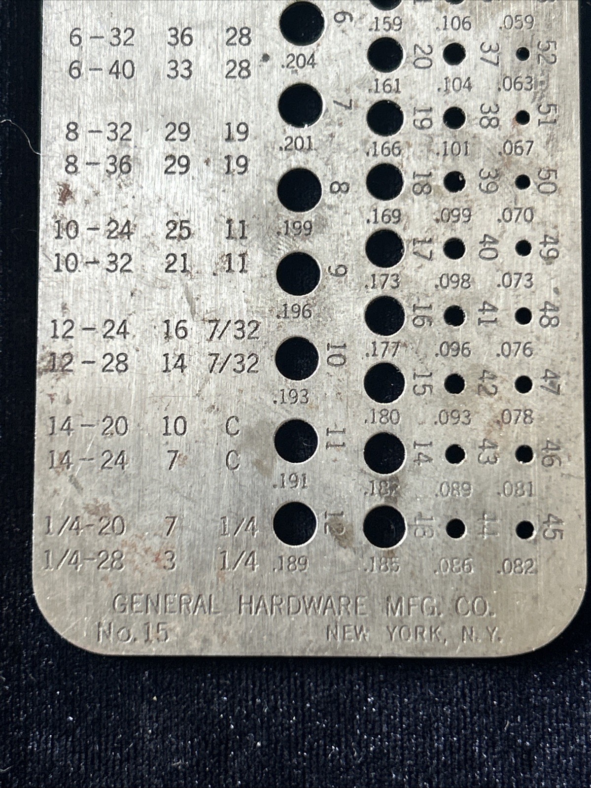 Vintage General Hardware Mfg. Co. Drill & Wire Gauge Index No. 15