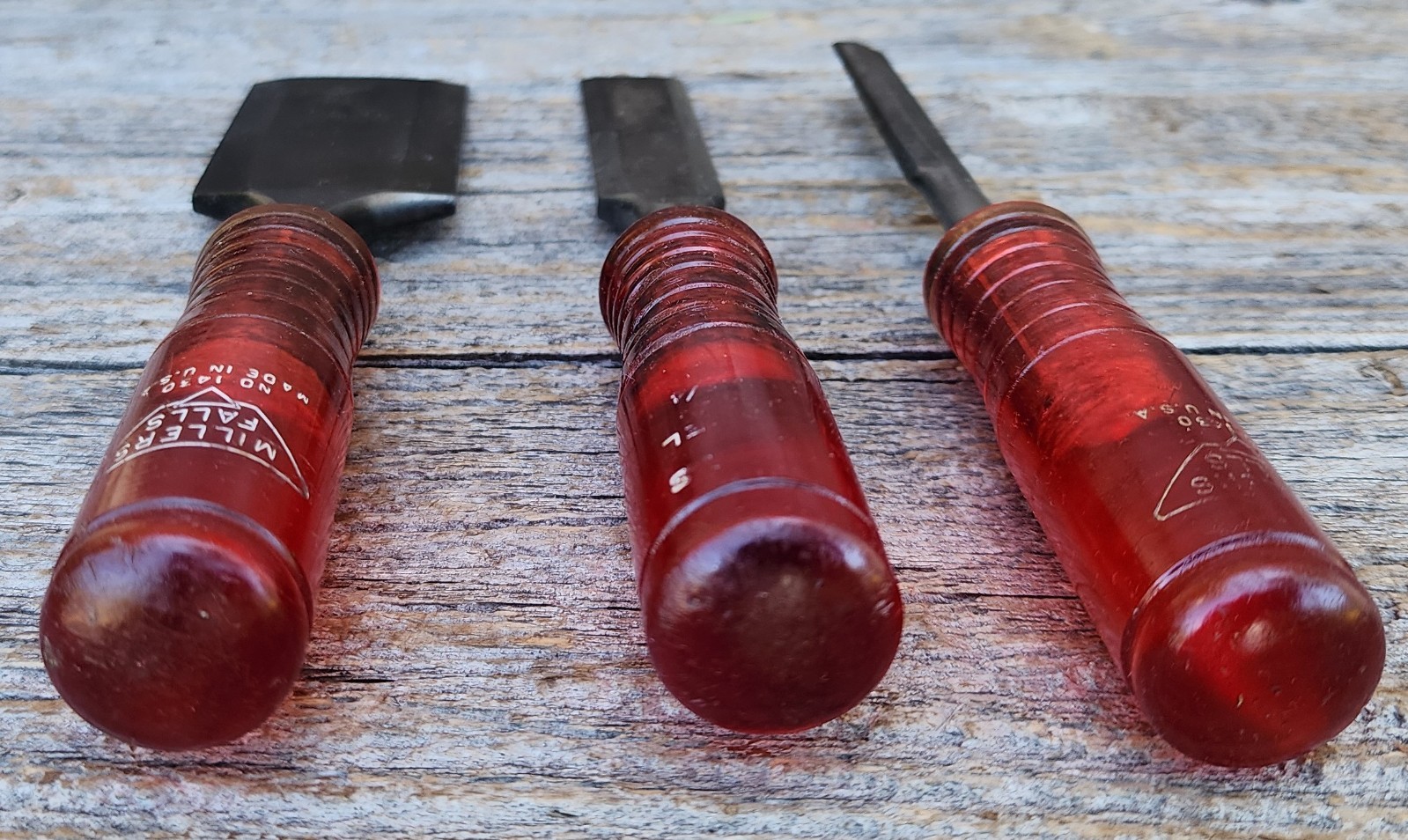 Vintage Set of 3 Millers Falls 1430 Chisels USA Made – 3/8″, 3/4″ & 1 1/2″ Sizes