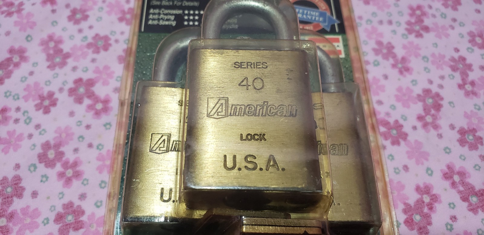 3 New Old Stock Vintage American #40 Padlocks Solid Brass 5-Pin Tumbler KA