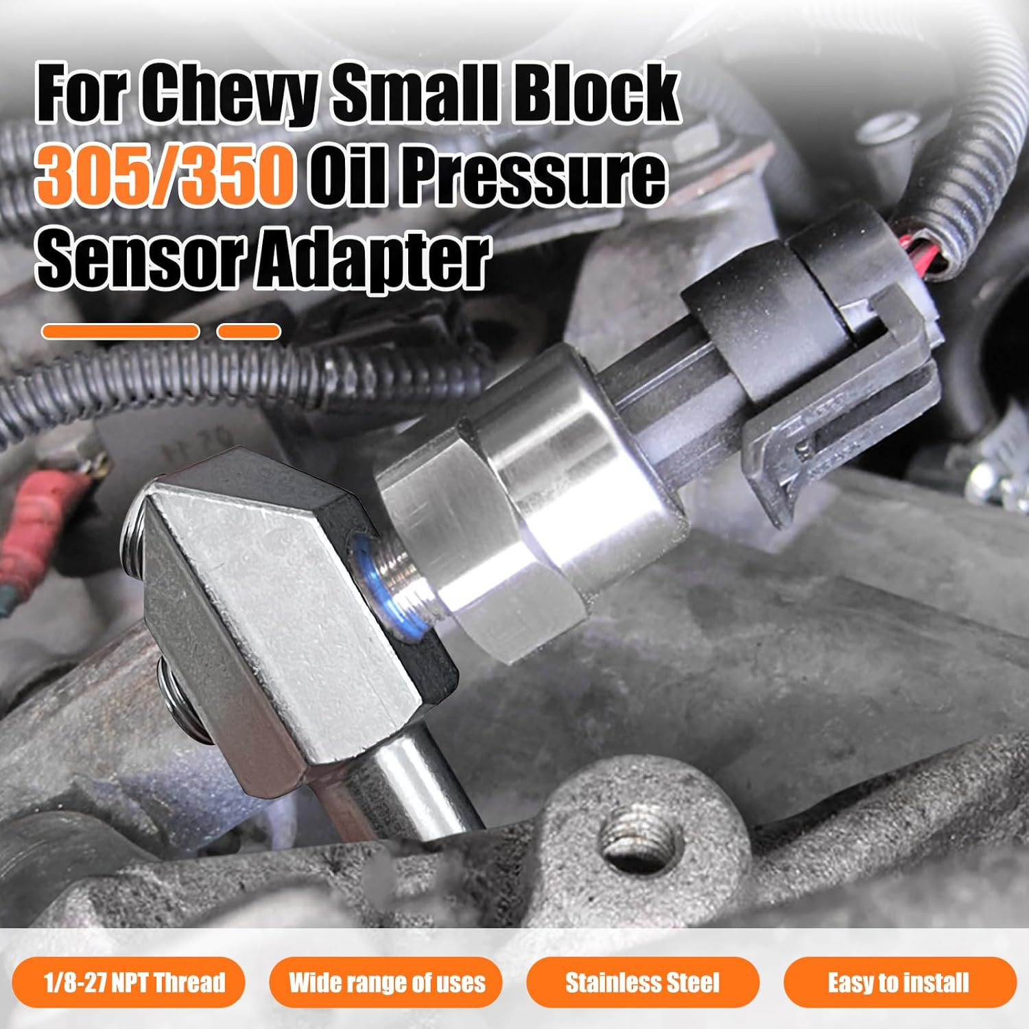Oil Pressure Sensor Thread Adapter, 1/8-27 NPT Port Plugs for Chevy/Gm Small Blo