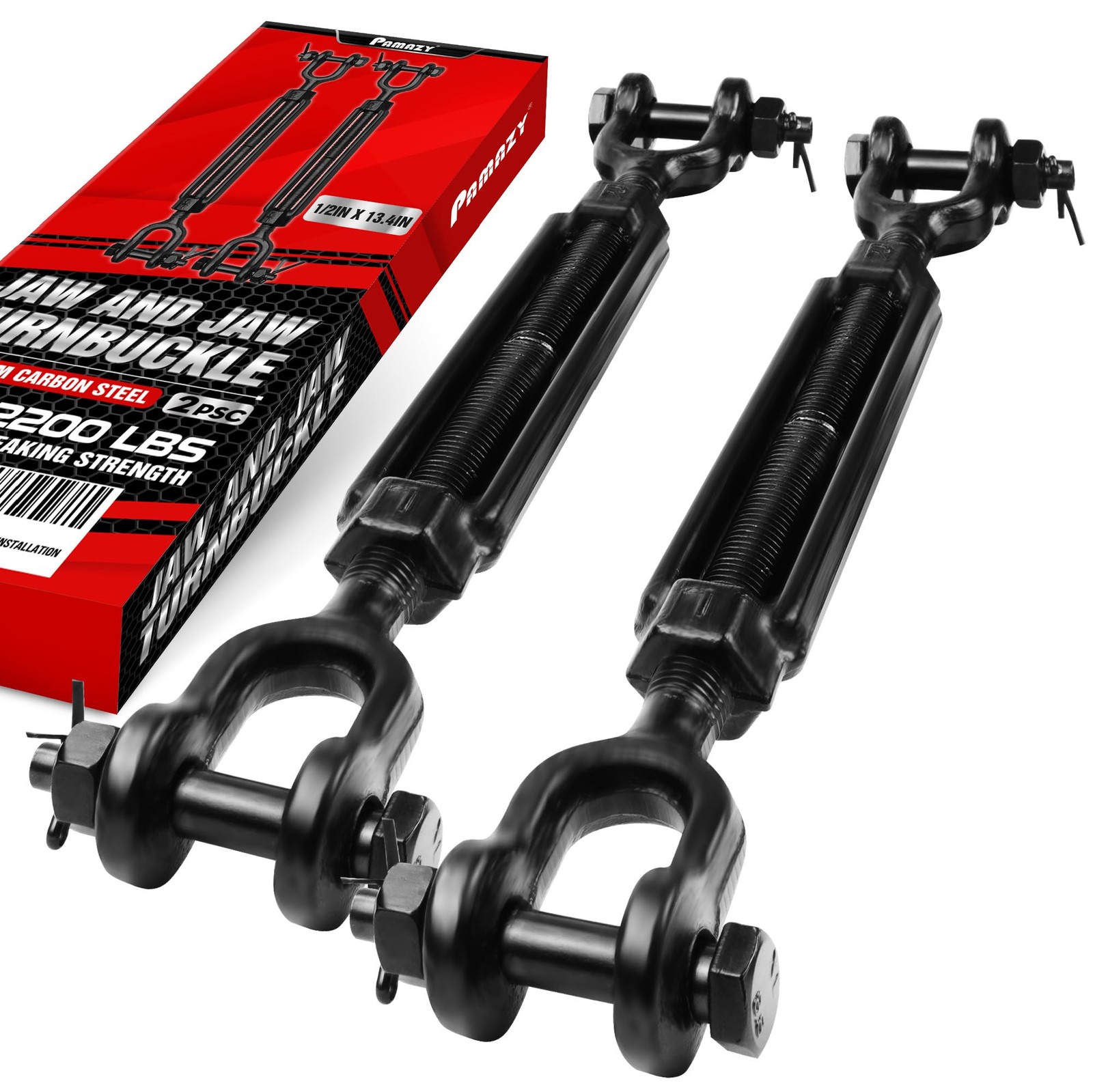 [Premium] 2 Pack 1/2”x13.4” Heavy Duty Jaw and Jaw Turnbuckle, 2200 lbs Working