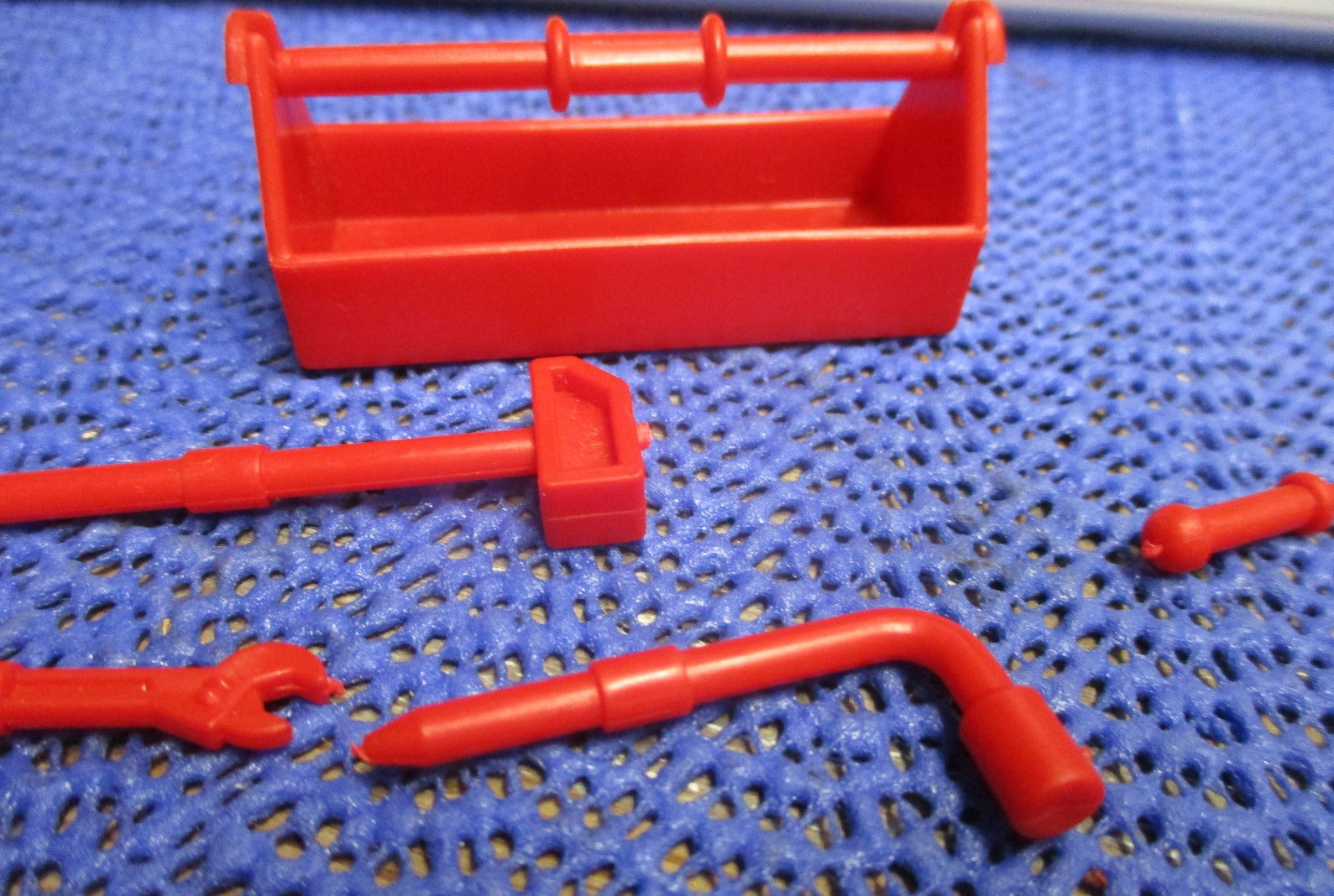 Vintage Small Hard Plastic Tool Basket 2 x 3/4 Inch with 5 Tools Miniature