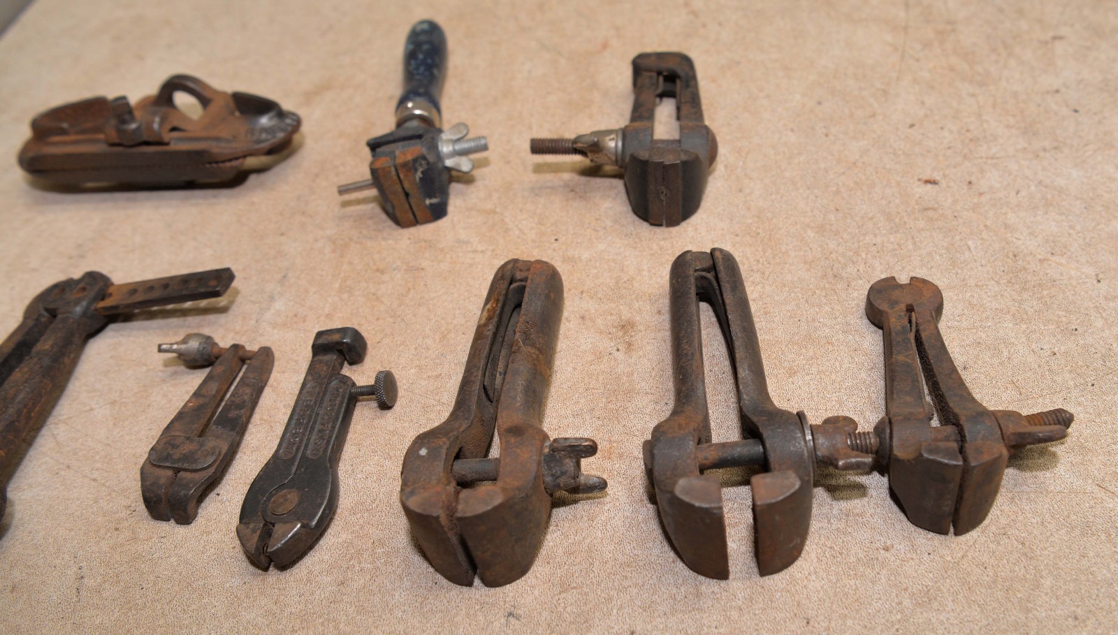 9 vintage hand pin vise blacksmith forged collectible holding antique tool lot